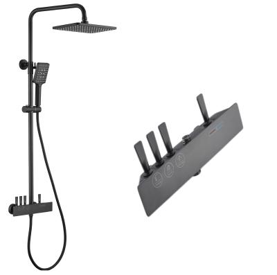 China With Slide Bar New Design Matte Black Brass Shower Faucet Set Wall Mounted Waterfull Exposed Rain Shower Set for sale