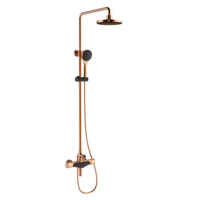 China With Unique Brass Slide Bar Rain Shower Mixer Set Classic Rose Gold &Black Tub Shower Faucet Set For Hotel for sale