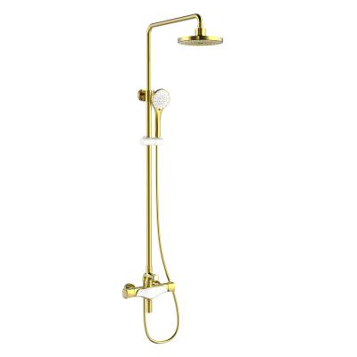 China With Sliding Bar Rain Shower Set Brass Bronze Antique Style Gold&White Tub Shower Faucet Set for sale