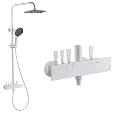 China With Slide Bar 2021 New Design Wall Mounted Rain Shower Mixer Exposed Set High Quality White Shower Faucet for sale