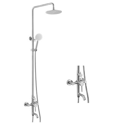 China With Sliding Bar Industrial 304 Stainless Steel Shower Mixer Set Bath Faucet Set Wall Mounted Single Handle Brushed for sale