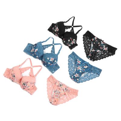 China QUICK DRY women's cotton and sexy colorful lace bra underwear set back flower lace bra for sale