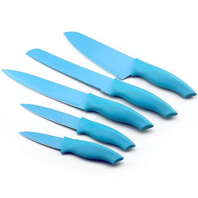 China 1100023 5pcs Stainless Steel High Quality Viable Blue Handle Non-Stick Kitchen Knife Set Carving Knives for sale