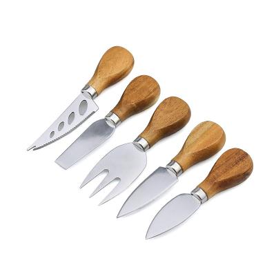 China Sustainable 5pcs Cheese Knife Set With Oak Handle for sale