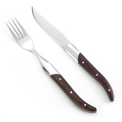 China Viable Special Color Wooden Handle Steak Knife and Fork for sale