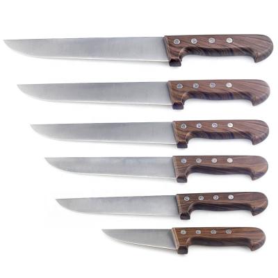 China Sustainable Wood Grain Liner Handle Stainless Steel Butcher Knife for sale