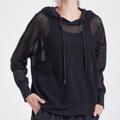 China Yoga Mesh Sleeve Transparent Sports Jacket Long Sleeve Summer Breathable Lady Sports Wear Activewear Loose Casual Wear for sale