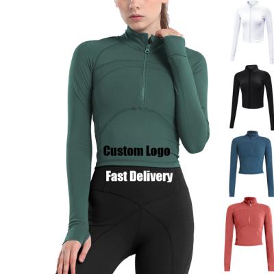 China Custom Logo Breathable Custom Jacket Women Compression Top Pullover Cropped Long Sleeve Gym Sporty Outwear Slim Fit Half Zipper Sweatshirt for sale