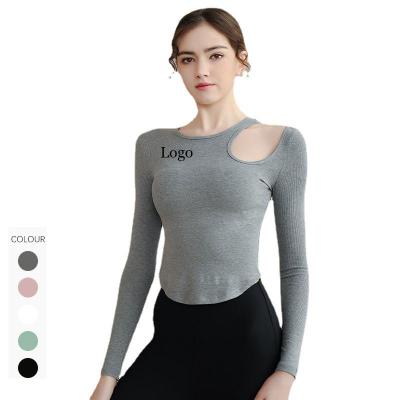 China Breathable Custom Women Fitness Gym Wear Quick Dry Running Training Hollow Out Long Sleeve Shirt Sports Yoga Tops for sale