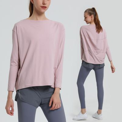 China Breathable Custom Sweatshirt Long Sleeve Workout Shirts Loose Spring Summer Casual Women Fitness Top Solid Yoga Shirts for sale