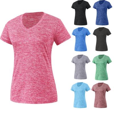 China Wicking V-Neck Women's Gym Clothing Gym Clothing Sweatshirts Workout Single Breathable Moisture Shirts Solid Quick Dry Active Sports T-Shirts for sale