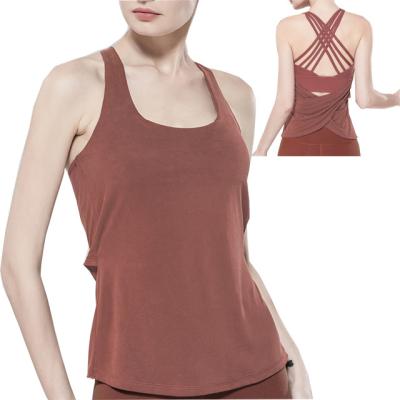 China Women's Breathable Sports Tops Invest Summer Gym Shirts U Neck Yoga Running Tank Top Loose Fit Sexy Backless for sale