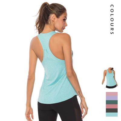 China Sports Fitness Mesh Racer Back Tank Top Sale Women Gym Yoga Loose Running Shirts Hot QUICK DRY Tops for sale