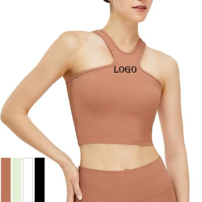 China Lady Yoga Tank Top Halter Neck Raceback Breathable Fitness Workout Summer Crop Slim Fit Ribbed Top For Women for sale