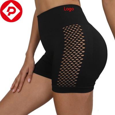 China Wholesale Anti-UV Gym Shorts Women Running Peach Booty Hollow Out High Waist Mesh Yoga Shorts Women Biker for sale