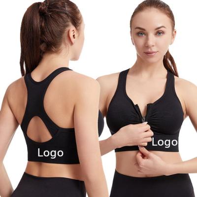 China Breathable Plus Size Seamless Women Breast Lift Front Zipper Sports Bra For Adjustable Halter Top Bra Backless Support Large for sale