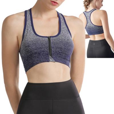 China Summer Women Breathable Sports Bra Knitted Underwear Crop Radio Top Push Up Running Front Zipper Sports Bra Adjustable for sale