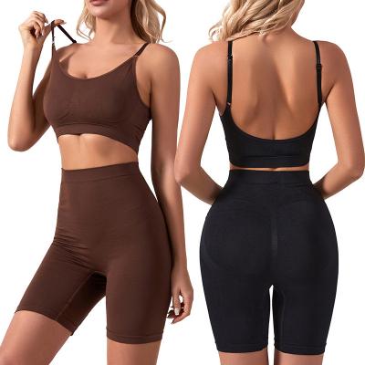 China Breathable 2 Piece Set Body Suit Women Plus Size Shapewear Tummy Control Slimming Waist Trainer Nylon Spandex Fajas Creams Shapewear for sale