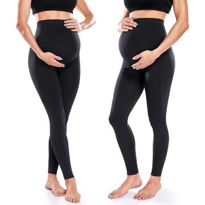 China 4 Way Stretchy High Waisted Antibacterial Pregnant Yoga Pants Breathable Silky Tight Seamless Maternity Leggings Soft for sale