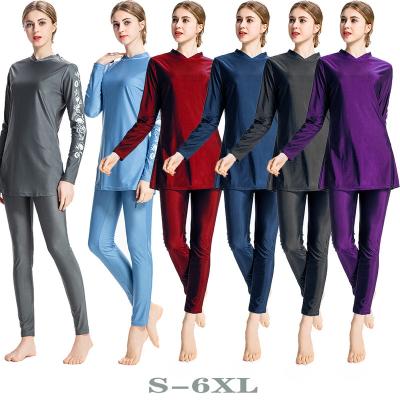 China High Quality Exercise 3 Pieces Set Solid Sun Protection Custom 3D Pattern Print Muslim Women Burkini Swimwear With Hat for sale