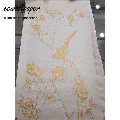 China Traditional Chinoiserie Hand Painted Wallpaper on White Silk with Beaded for sale