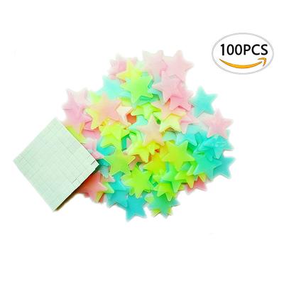 China WALL STICKER Amazon 3cm Hot Selling Colorful Luminous Star 100 Pieces 3D Fluorescent Stereoscopic Wall Sticker Luminous Plastic Sticker for sale