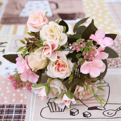 China Bridal Party Home Decoration Artificial Silk Rose Flowers Glorious Little Hydrangea Rose Flower Bouquets For Wedding de Rose Flower 30cm for sale