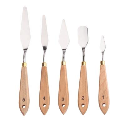 China 5pcs Artist Art Tool Oil Painting Tools Paint Knife Palette Knife Mixed Color Drawing Wooden Painting Knives for sale