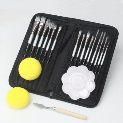 China Watetcolor 15pcs Paint Artist Brush Wooden Poles Paint Brush Set for sale