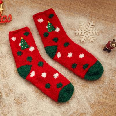 China Fashionable Feeling Women's Soft Soft Christmas Elk Letter Socks Thick Coral Fleece Socks Slipper Christmas Winter Socks for sale