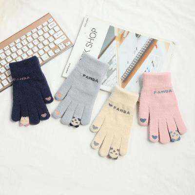 China Wholesale Custom Knitted Girls Winter Knitted Cute Panda Paw Claw Gloves Soft Warm Gloves For Women for sale