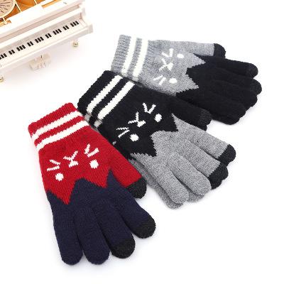 China Wholesale autumn and winter thermal knitted cartoon Cat Warm Gloves men's and women's touch screen gloves for sale