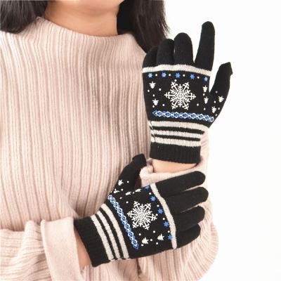 China Single Winter Christmas Snowflake Five Finger Gloves Adult Knitted Cute Woolen Gloves Warm Single Gloves for sale