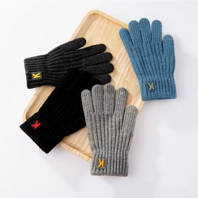 China 2021 Newest Color Non-slip Pure Touch Screen Gloves Men's Warm Single Five-finger Wool Knitted Gloves Winter for sale