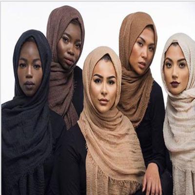 China Soft Smooth Silk Georgette Solid Color Thick Chiffon Crease Feeling Head Scarf Custom Printed Long Muslim Hijab Scarf for sale