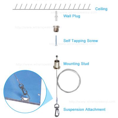 China Ø1.2MM Steel Wire Rope Wall Lifting Lamp Hanging Kit / Light Cable Fixtures for sale