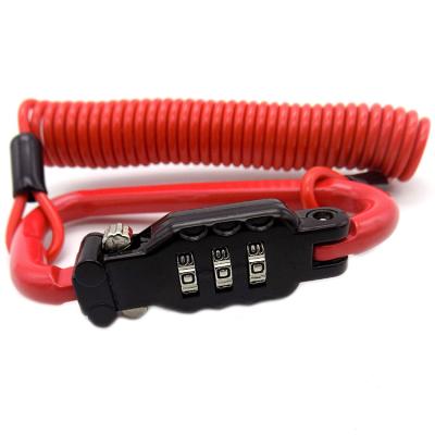 China Ø3.0mm  Security Red PVC Coated Steel wire 3 Digits Combination Retractable Helmet Cable Lock for sale