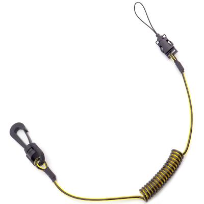 China 5.0mm Black PU Coated Clear Yellow PVC Diving Coil Tool Lanyard With Snaps Quick Release Buckles for sale