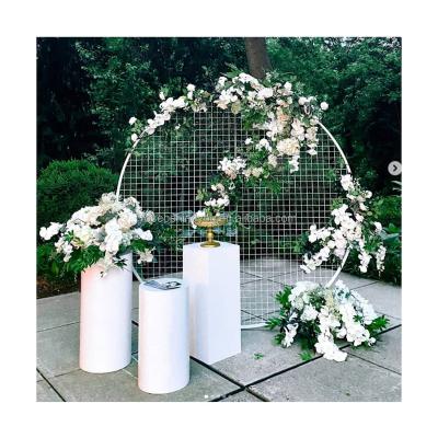 China Wedding Party Decoration Wedding white circle backdrop stand metal arch mesh backdrop for sale