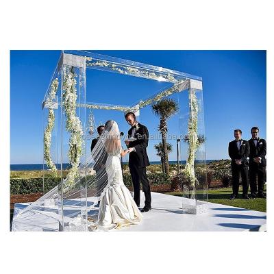 China Wedding Party Decoration Wedding Backdrop Stage Arch Backdrop Stand Ceremony Decorative Pedestal Clear Columns Transparent Acrylic Chuppah for sale