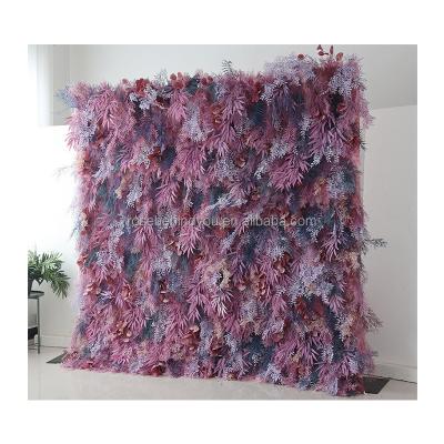 China Wedding Party Decoration Romantic realistic purple floral backdrop flower wall wedding boho pampas grass flower wall for wedding stage for sale