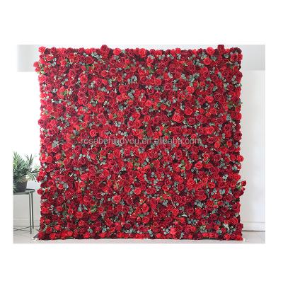 China Wedding Party Decoration Reasonable price artificial outdoor red rose green flower wall 2.5m x 2.5m panel stands 3d cloth flower wall for sale