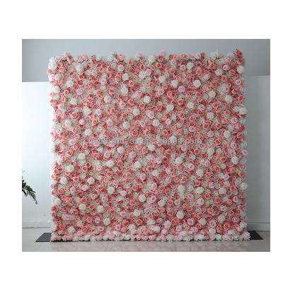 China Wedding Party Decoration Pink and white flower wall backdrop roll up hydrangea flower wall panel artificial wall flower arrangements for sale