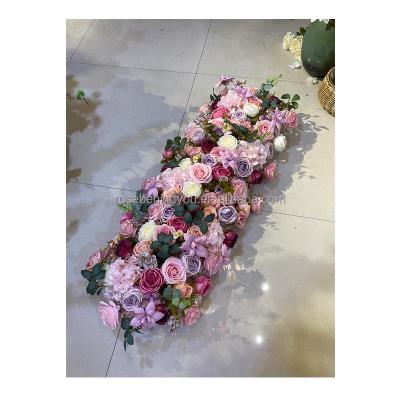 China Wedding Party Decoration Wedding stage arrangement props artificial flower row dusty rose  purple artificial flower table runner for sale