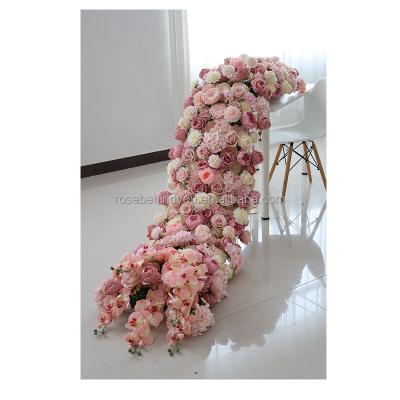 China Wedding Party Decoration Wedding events silk faux aisle floor flower row 10ft long table flower runner with foam base for sale