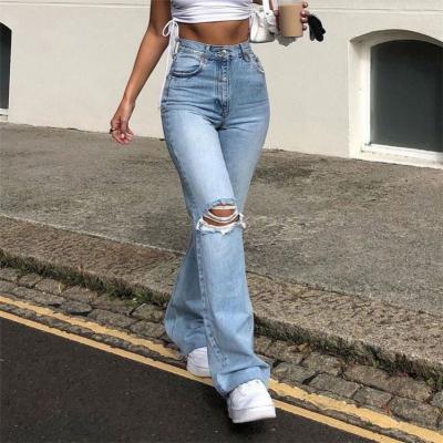 China FORLADIES High Quality Ripped Zipper High Waist Hollow Fly Women's Simple Jeans Women's Breathable Pants for sale