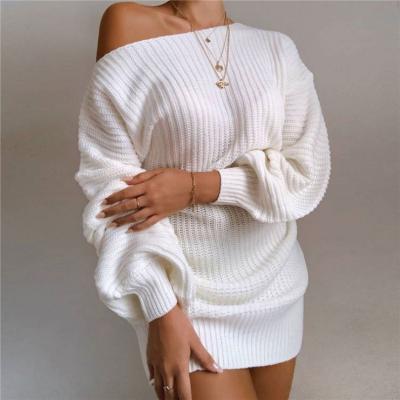 China FORLADIES Fashion 2021 Viable Long Sleeve Off The Shoulder Solid Color Sweater Dresses Women Casual Dress for sale