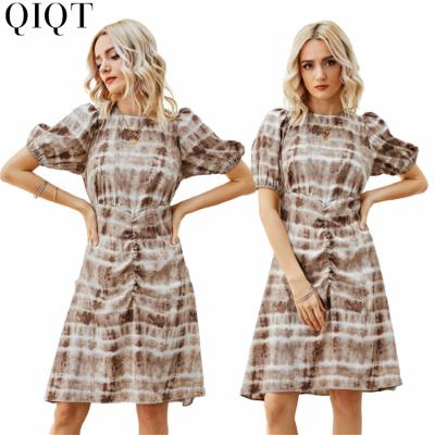 China High Quality Anti-static Bubble Short Sleeve A Line Dress Ladies Soft Dye Link Summer Elegant Casual Women Dresses for sale