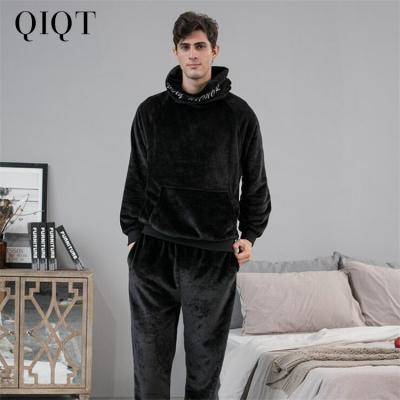 China 2021 Fashionable QUICK DRY Autumn Winter Hooded Flannel Pajamas Two Piece Set Thickened Loungwear Men's Sets for sale