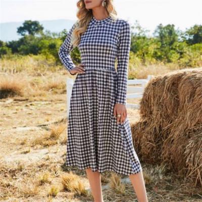 China FORLADIES 2021 Anti-Static Summer O Neck Long Sleeve Bodycon Elegant Women Dresses Plaid Slim Girls Dresses for sale